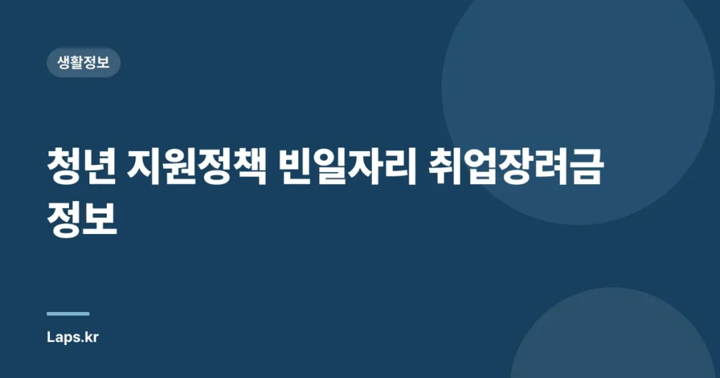 청년 지원정책 빈일자리 취업장려금 정보