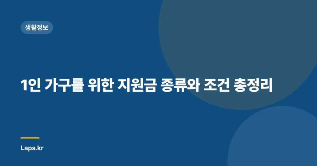 1인 가구를 위한 지원금 종류와 조건 총정리