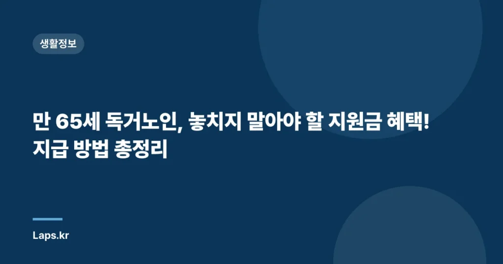 만 65세 독거노인, 놓치지 말아야 할 지원금 혜택! 지급 방법 총정리