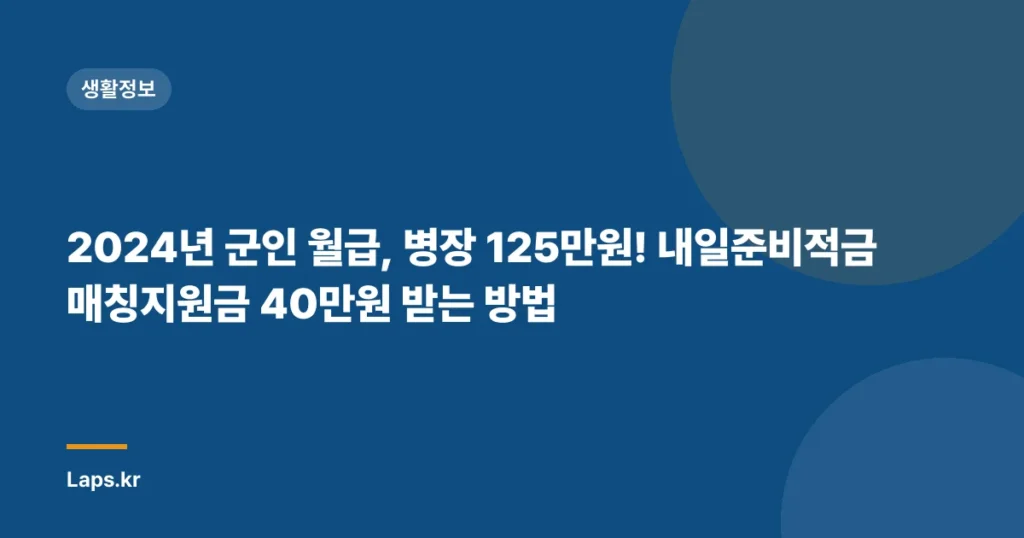 2024년 군인 월급, 병장 125만원! 내일준비적금 매칭지원금 40만원 받는 방법