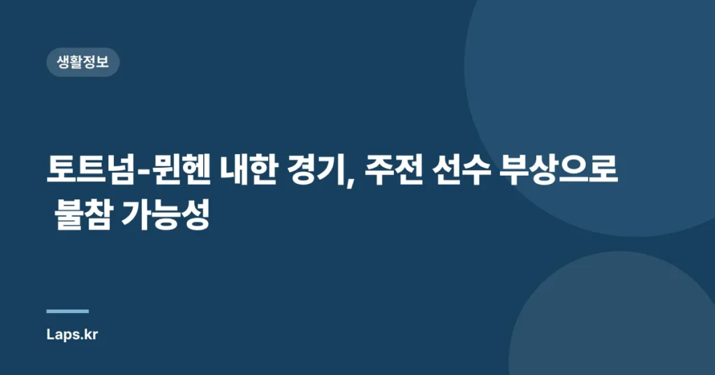 토트넘-뮌헨 내한 경기, 주전 선수 부상으로 불참 가능성