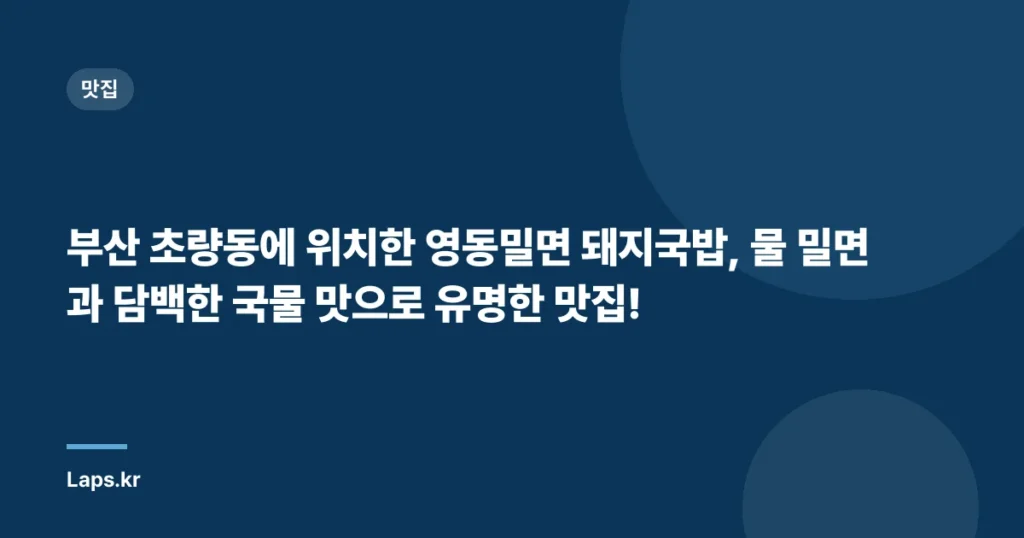 부산 초량동에 위치한 영동밀면 돼지국밥, 물 밀면과 담백한 국물 맛으로 유명한 맛집!