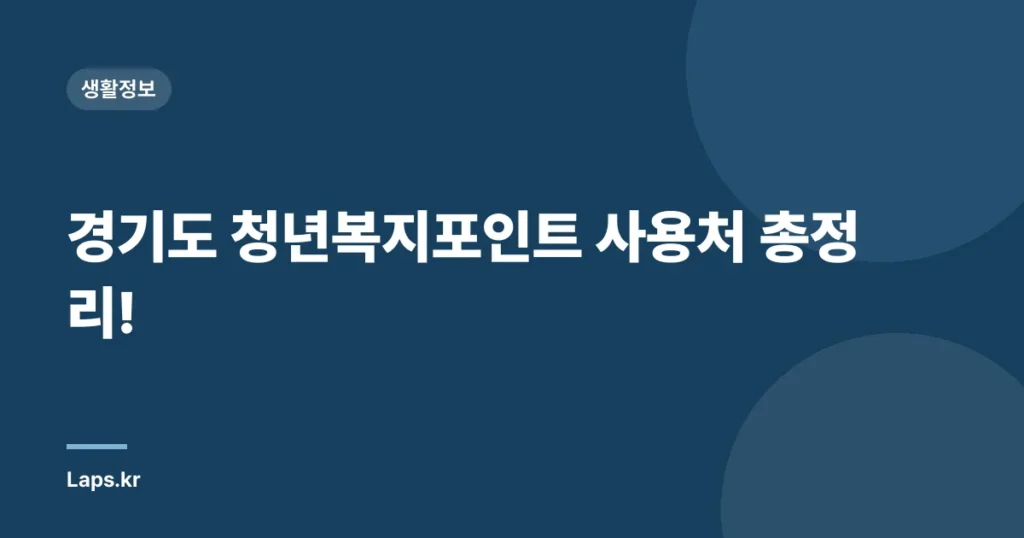 경기도 청년복지포인트 사용처 총정리!
