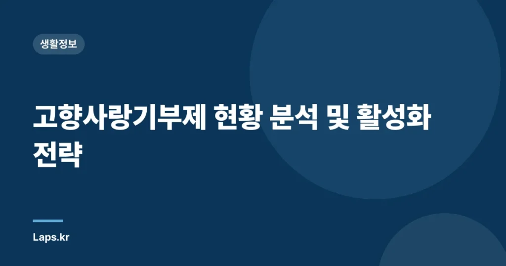 고향사랑기부제 현황 분석 및 활성화 전략