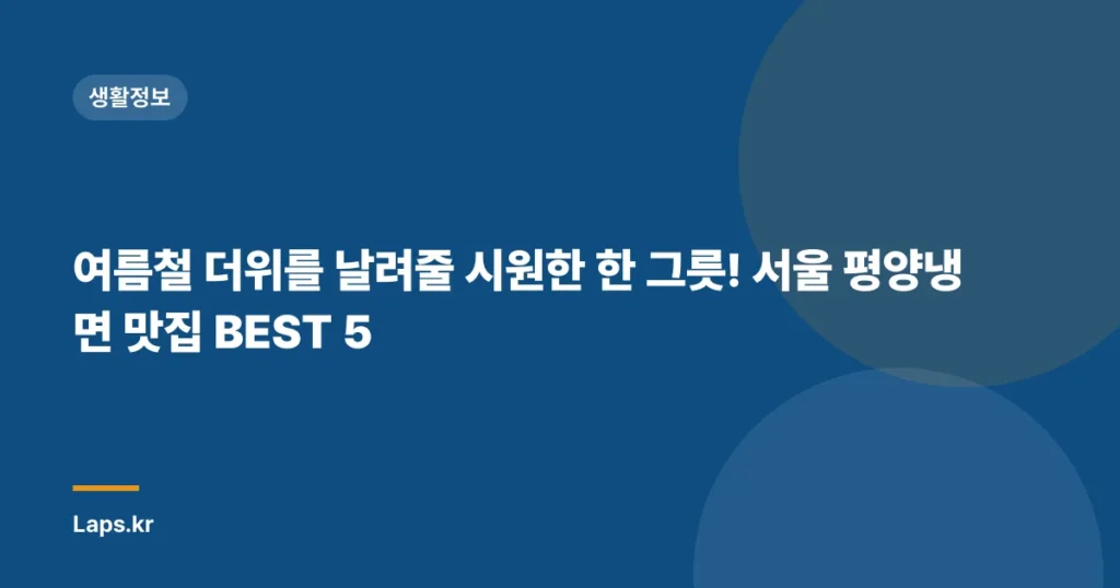 여름철 더위를 날려줄 시원한 한 그릇! 서울 평양냉면 맛집 BEST 5