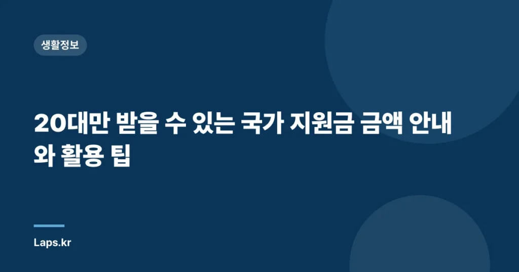 20대만 받을 수 있는 국가 지원금 금액 안내와 활용 팁