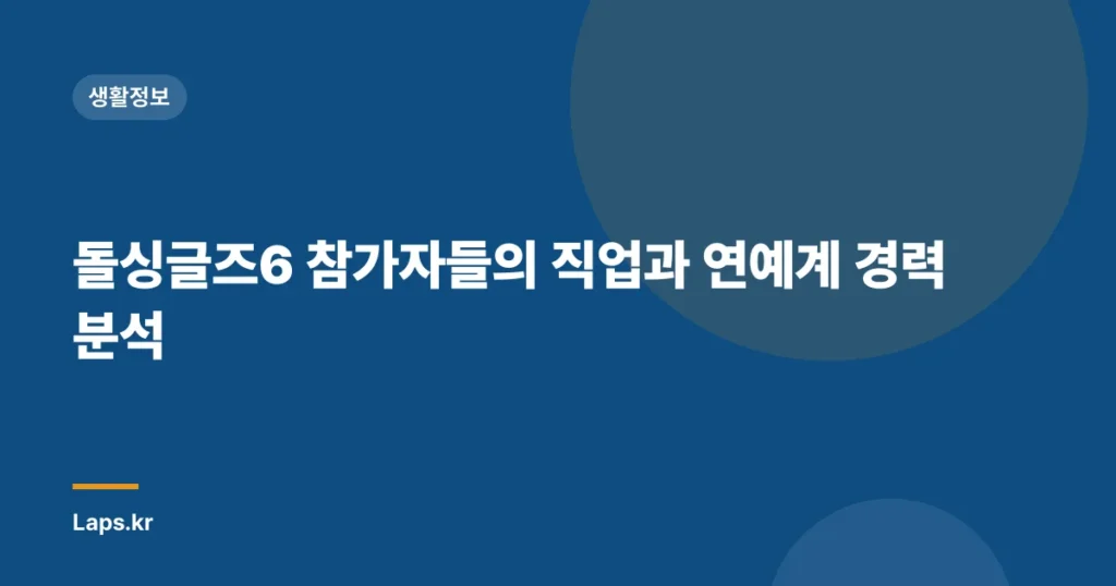 돌싱글즈6 참가자들의 직업과 연예계 경력 분석
