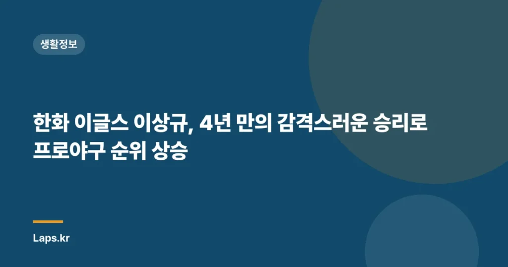 한화 이글스 이상규, 4년 만의 감격스러운 승리로 프로야구 순위 상승