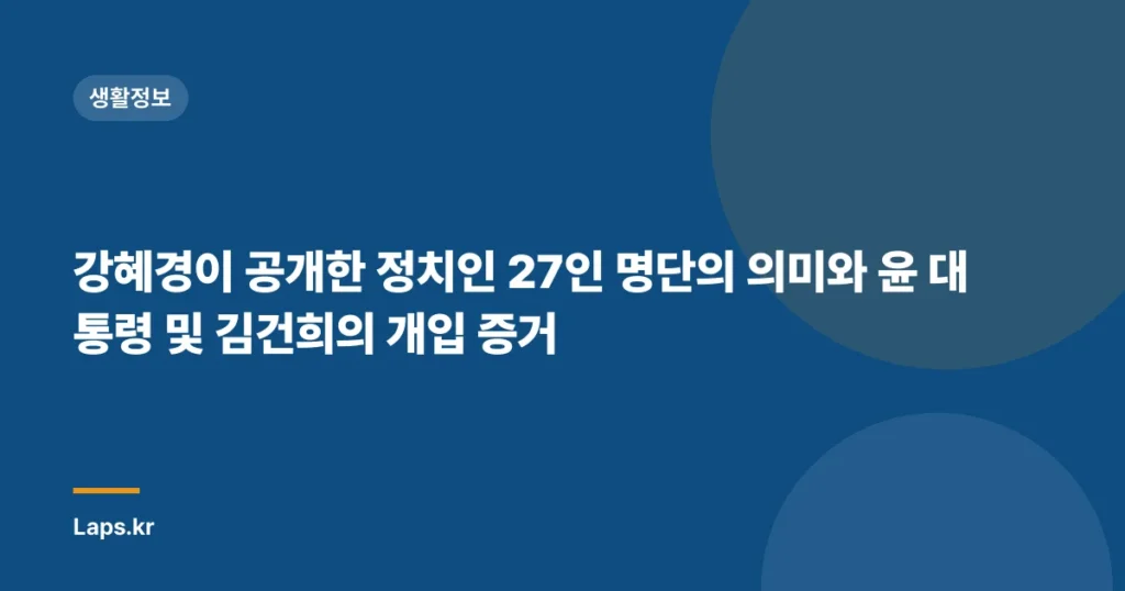 강혜경이 공개한 정치인 27인 명단의 의미와 윤 대통령 및 김건희의 개입 증거