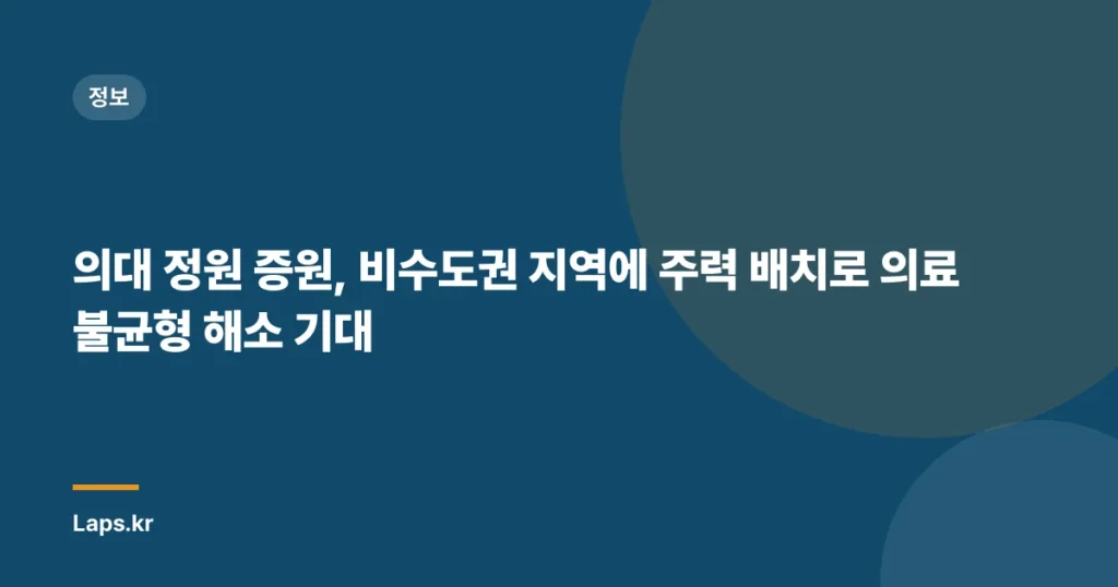 의대 정원 증원, 비수도권 지역에 주력 배치로 의료 불균형 해소 기대
