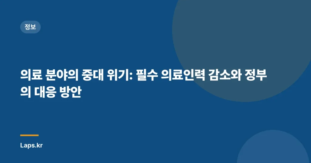 의료 분야의 중대 위기: 필수 의료인력 감소와 정부의 대응 방안