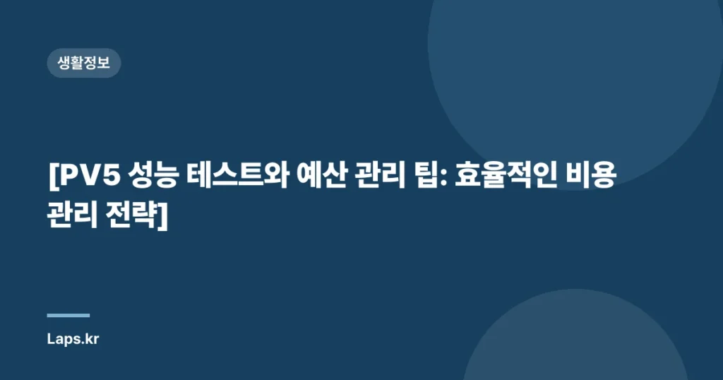 [PV5 성능 테스트와 예산 관리 팁: 효율적인 비용 관리 전략]