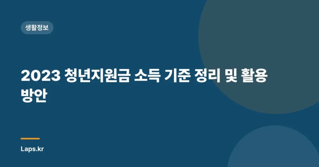 2023 청년지원금 소득 기준 정리 및 활용 방안