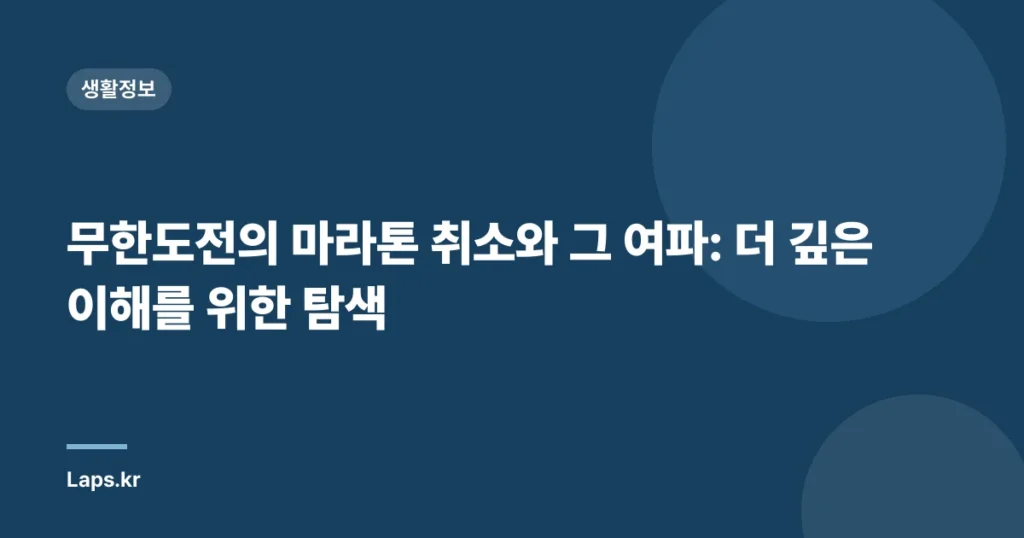 무한도전의 마라톤 취소와 그 여파: 더 깊은 이해를 위한 탐색