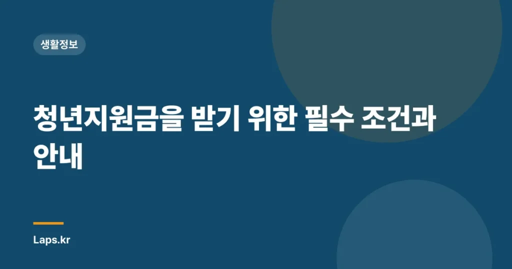 청년지원금을 받기 위한 필수 조건과 안내