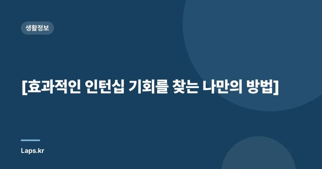 [효과적인 인턴십 기회를 찾는 나만의 방법]