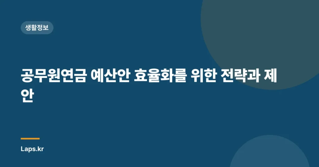 공무원연금 예산안 효율화를 위한 전략과 제안