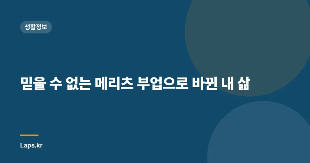 믿을 수 없는 메리츠 부업으로 바뀐 내 삶