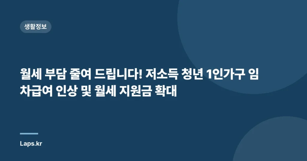 월세 부담 줄여 드립니다! 저소득 청년 1인가구 임차급여 인상 및 월세 지원금 확대
