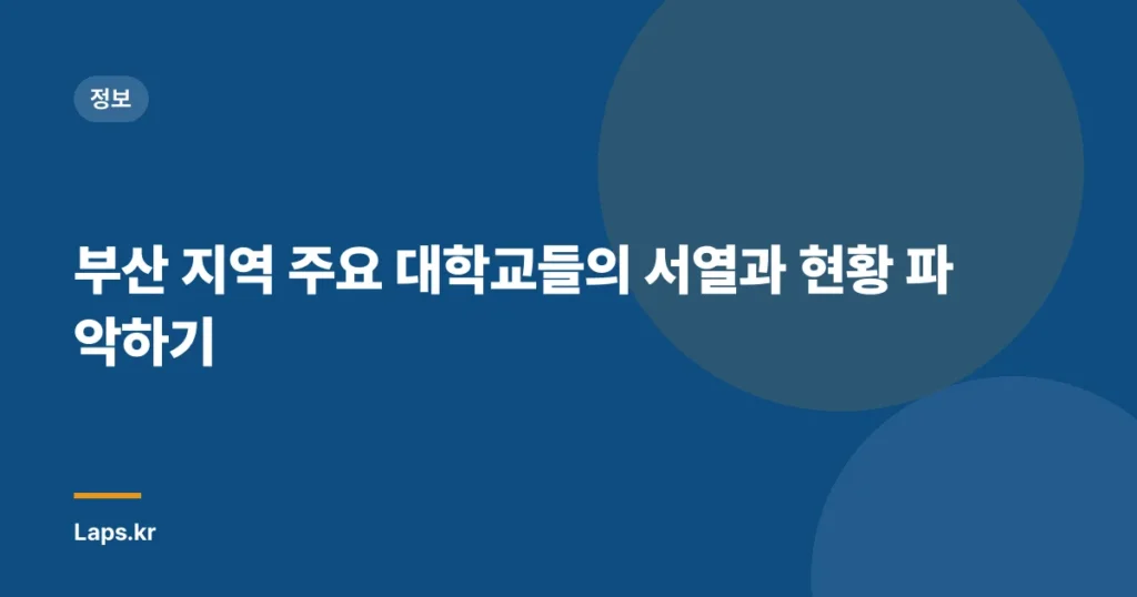 부산 지역 주요 대학교들의 서열과 현황 파악하기