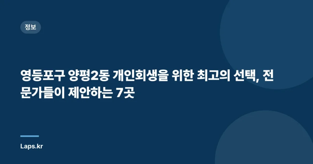 영등포구 양평2동 개인회생을 위한 최고의 선택, 전문가들이 제안하는 7곳