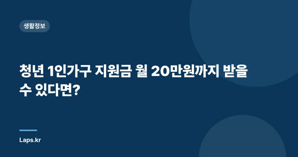 청년 1인가구 지원금 월 20만원까지 받을 수 있다면?