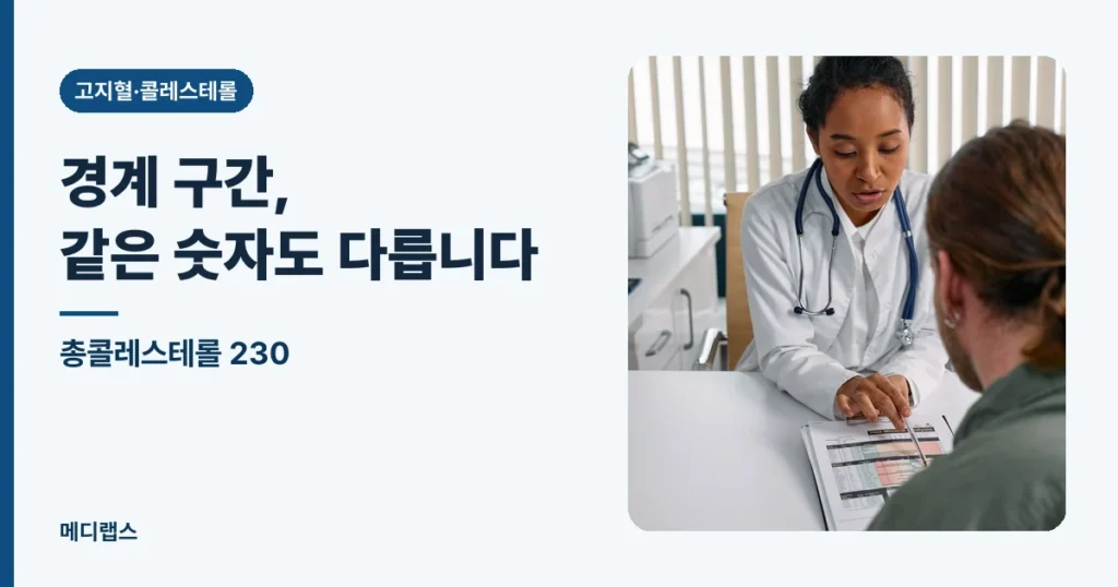 총콜레스테롤 230 — 경계 구간, 같은 숫자도 다르게 봅니다
